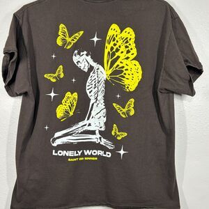 Popular Poison Saint Sinner Lonely World Skeleton Butterfly Graphic‎ Tee XL